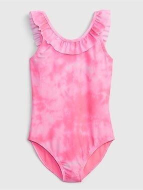 GAP Girls Pink Tie-Dye Ruffle One-Piece Swimsuit Size S (6/7)